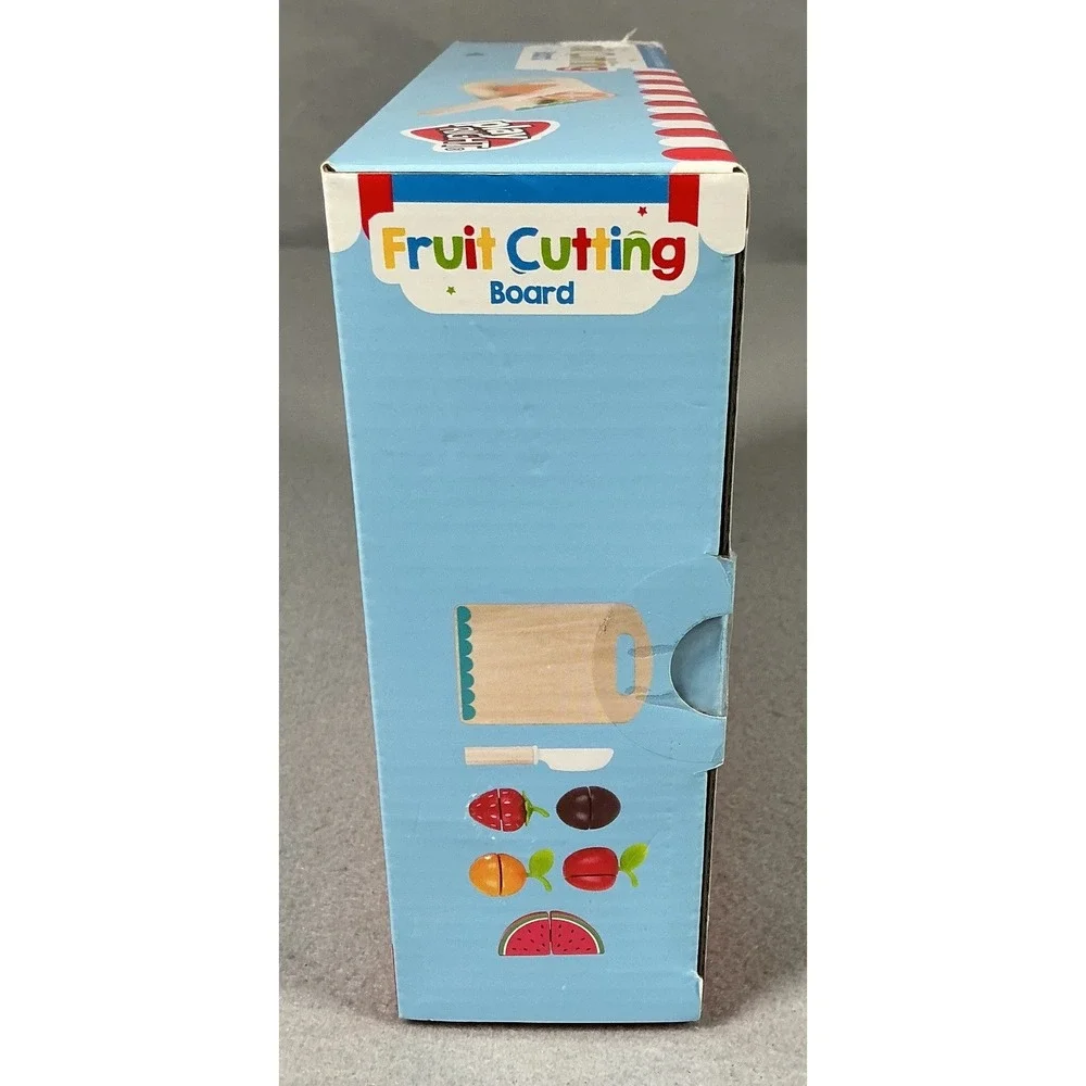 Play Right Fruit Cutting Board 15 Piece Wooden Pretend Food Play Set Ages 2+ New